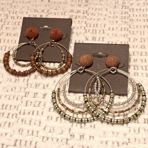 Boutique Lot of 2 women's multi-ring beaded dangle earrings - NWT
